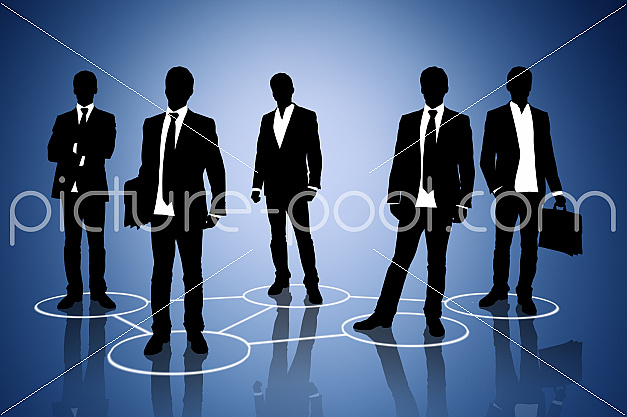 Business People in Verbindung, illustriert auf blauem Hintergrund