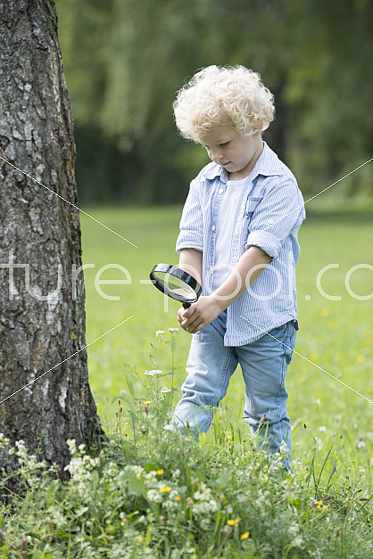 kleiner Junge untersucht die Natur
